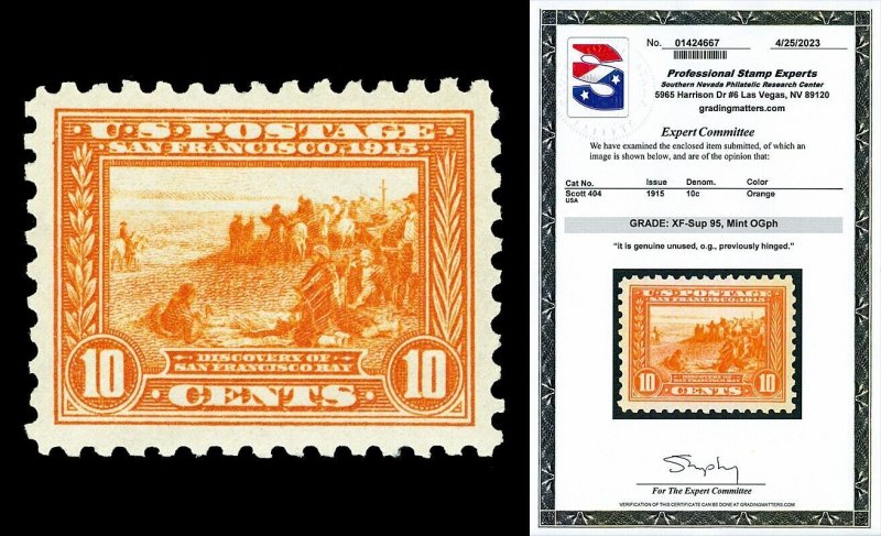 Scott 404 1915 10c Panama-Pacific Perf 10 Mint Graded XF-Sup 95 LH with PSE CERT