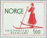 Norway Used NK 743   Woman skier, 1900 Dark green,Brown red 1 Krone