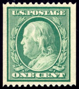 US 348 1c 1908 Benjamin Franklin DL wmk perf 12 vertical coil NH PSAG grade 85