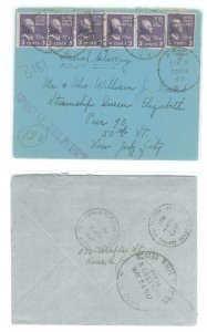 US 807 1947 Six 3c Jefferson (presidential/prexy series) paid 3c for the first class letter rate + 15c for Special Delivery to a