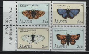 ALAND  78-81 MNH BLOCK OF 4 BUTTERFLIES