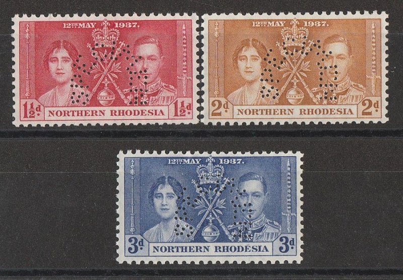 NORTHERN RHODESIA : 1937 KGVI Coronation set 1½d-3d, SPECIMEN. 