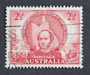 Australia Scott # 203  2½ d  Sir Thomas Mitchell & Map of Queensland 1946-10-14