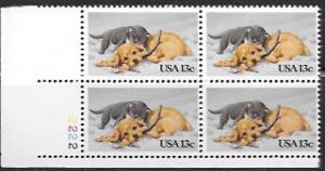 US #2025 MNH Plate Block. Christmas.  Cat & Dog