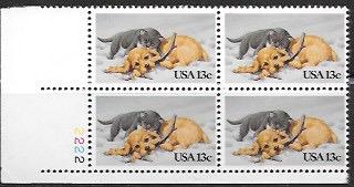 US #2025 MNH Plate Block. Christmas.  Cat & Dog
