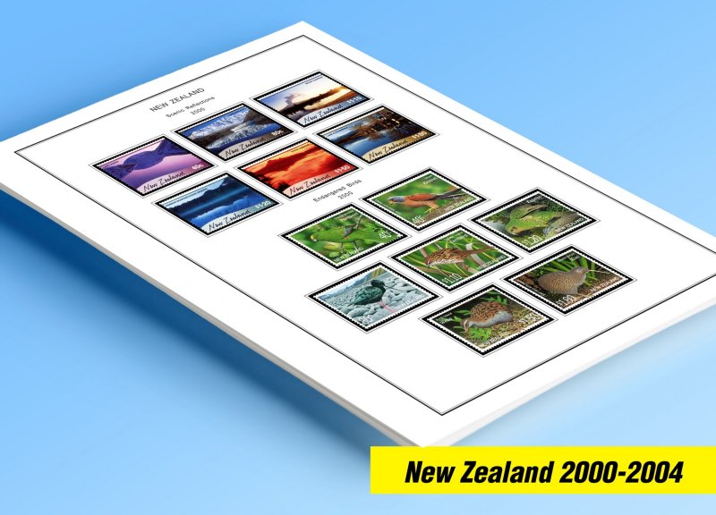 COLOR PRINTED NEW ZEALAND 2000-2004 STAMP ALBUM PAGES (88 illustrated pages)