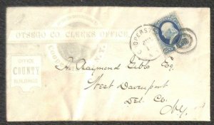 USA SCOTT #156 STAMP OTSEGO CLERKS OFFICE COOPERSTOWN NEW YORK COVER 1870s