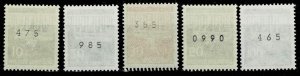 Germany 1966,Sc.#952 - 956 MNH Brandenburg Gate, coil stamps, number on the back