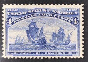 US Stamp#233 4c Ultramarine Fleet of Columbus MINT Regummed SCV $ $50 (as hin...