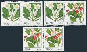 Palau 130a-132a-132b pairs,MNH. Indigenous Flowers 1987.
