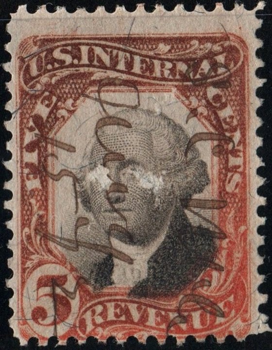 R137 5¢ Third Issue: Internal Revenue (1871) Used/Fault