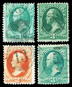 Scott 147, 158, 183, 184 1870-1879 2c-3c Large Banknote Issues Used