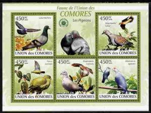 Comoro Islands 2009 Pigeons perf sheetlet containing 5 va...