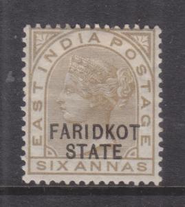 FARIDKOT, 1887 6a. Olive Bistre, heavy hinged mint.