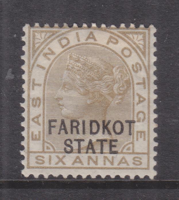 FARIDKOT, 1887 6a. Olive Bistre, heavy hinged mint.