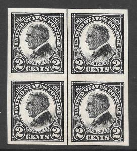 #611 SUPERB MNH OG 2¢ HARDING IMPERF BLOCK OF FOUR-VERTICAL LINE  (REM #611-9)