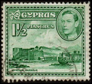 Cyprus 165 - Used - 1 1/2 pi Kyrenia Castle / Harbor (1951) (cv $1.25) +