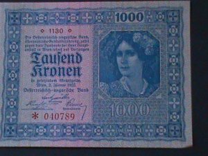 AUSTRIA-AUSTRIAN GOVERNMENT FIRST $1000 KRONEN-UN-CIRCULATED-102 YEARS OLD