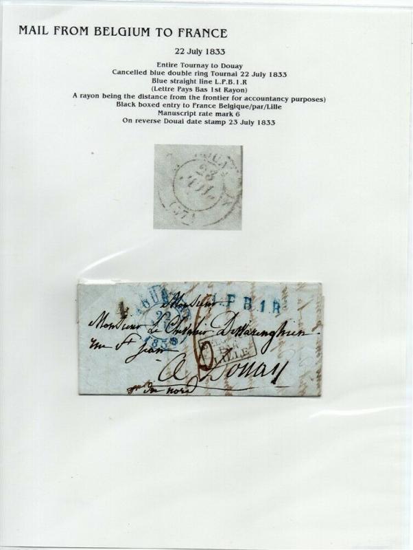 FRANCE Early Incoming LETTER/COVER 1833 fine used item Tournay - Douay