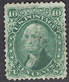 US Stamp #68 10c Washington USED SCV $55. Nicely Margins