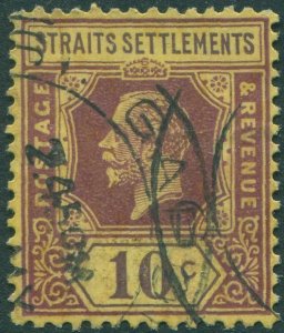 Malaysia Straits Settlements 1912 SG202 10c purple/yellow KGV FU