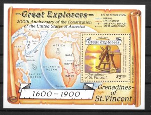 St. Vincent Grenadines MNH S/S 604 Great Explorers Maps