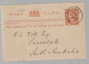 1895 Melbourne Australia postal stationery postcard cover to Lucindale