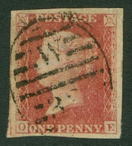 SG 40a 1d rose-red imperf. Very fine used. 4 good to large margins CAT £2500