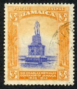 Jamaica SG87 3/- Violet-blue and Orange Wmk Mult Crown CA Cat 140 Pounds 