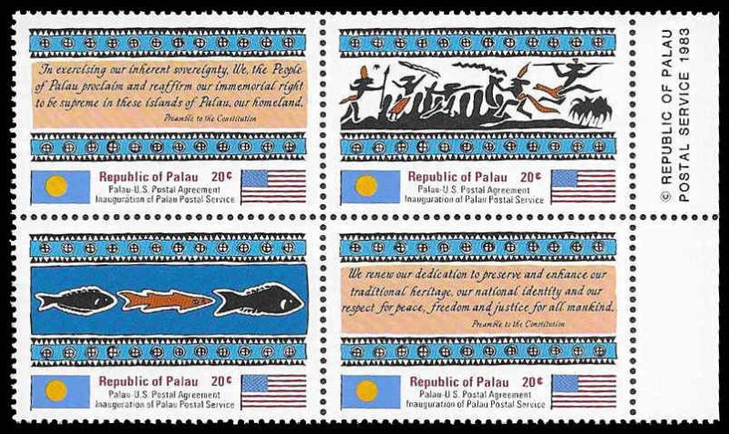 PCBstamps    Palau #SG1-4a Block  MNH, (6)