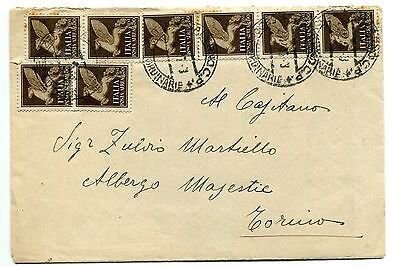 Late Uses - Air Mail Cent. 50 eight copies on cover from Salerno