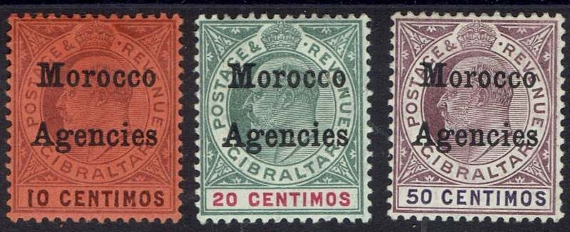 MOROCCO AGENCIES 1905 KEVII 10C 20C AND 50CWMK MULTI CROWN CA