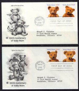 US 3653-3656 Teddy Bears PCS Set of Two Typed FDCs