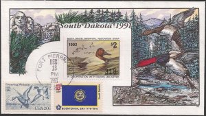 Collins Hand Painted Milford Series FDC for South Dakota 1991 Waterfowl Stamp