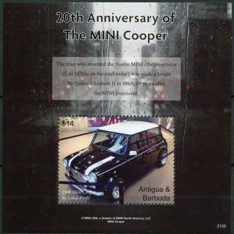 Antigua & Barbuda Cars Stamps 2021 MNH MINI Cooper 20th Anniv 1v S/S 