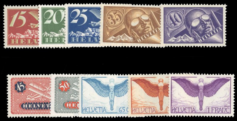 Switzerland #C3-12 Cat$300 (for never hinged), 1923-25 Airpost, set of three,...