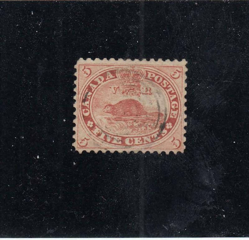 CANADA (KSG213) # 15 VF-USED 5cts 1859 BEAVER / VERMILION CAT VALUE $50