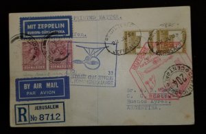 1933 Jerusalem Palestine Graf Zeppelin LZ 127 Postcard Cover to Argentina