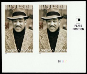 3557a, Mint XF NH 34¢ Imperforate Pair Error Langston Hughes - Stuart Katz