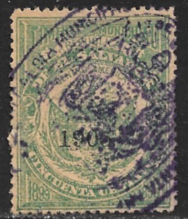 EL SALVADOR 1905 50c ARMS Municipal Revenue Ross M100 VFU