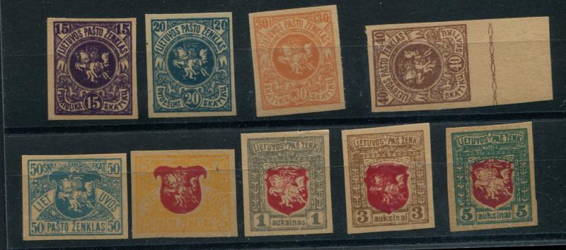 LITHUANIA 31-39 PROOFS ON BUFF PAPER-