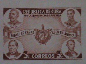 ​CUBA-1942- SC#369-MACEO,BOLIVAR,JUAREZ,LICOLN & ARMS OF CUBA MNH -IMPERF-BLOCK