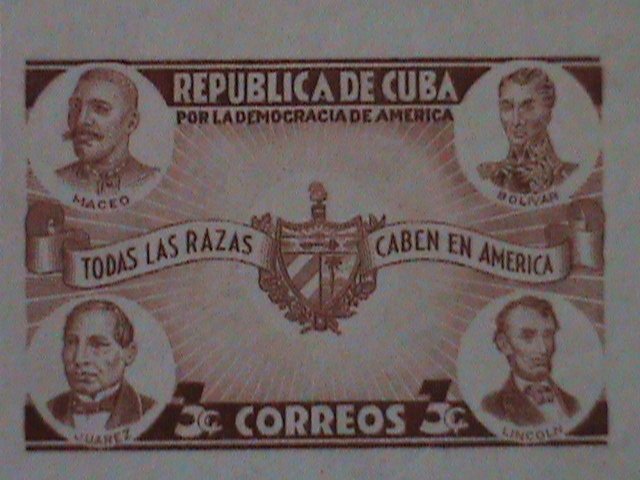 ​CUBA-1942- SC#369-MACEO,BOLIVAR,JUAREZ,LICOLN & ARMS OF CUBA MNH -IMPERF-BLOCK