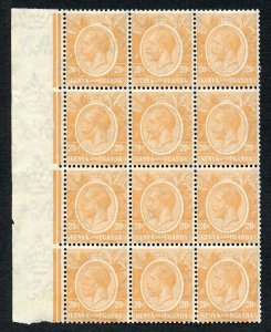 KUT SG83 20c Dull Orange-yellow U/M (tone patch on 1 stamp) Marginal Block