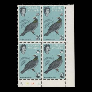 St Christopher Nevis Anguilla 1968 (MNH) 25c White-Crowned Pigeon plate block