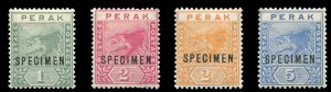 Malayan States - Perak #42-45S (SG 61-64s) Cat£120, 1892-95 Tiger, set of fo...