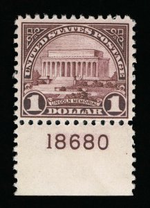 GENUINE SCOTT #571 VF-XF MINT OG NH 1923 VIOLET-BROWN PERF-11 FLAT PLATE-18680