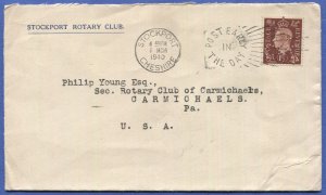 GB 1940 PERFIN Stockton Rotary Club cover to USA to Rotary Club in USA