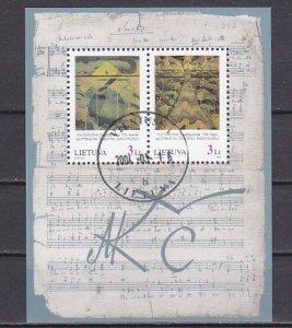 Lithuania, Scott cat. 553. Paintings & Music sheet s/sheet. Canceled.