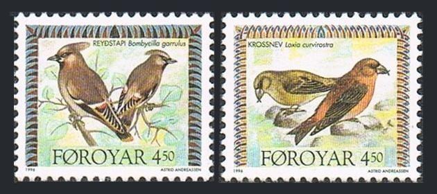 Faroe 300-301,MNH.Michel 298-299. Birds 1996.Laxia curvirostra,Bombycilla.